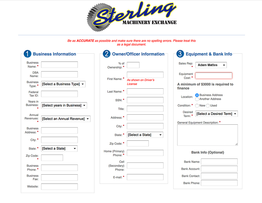 Apply For New & Used Machinery Financing